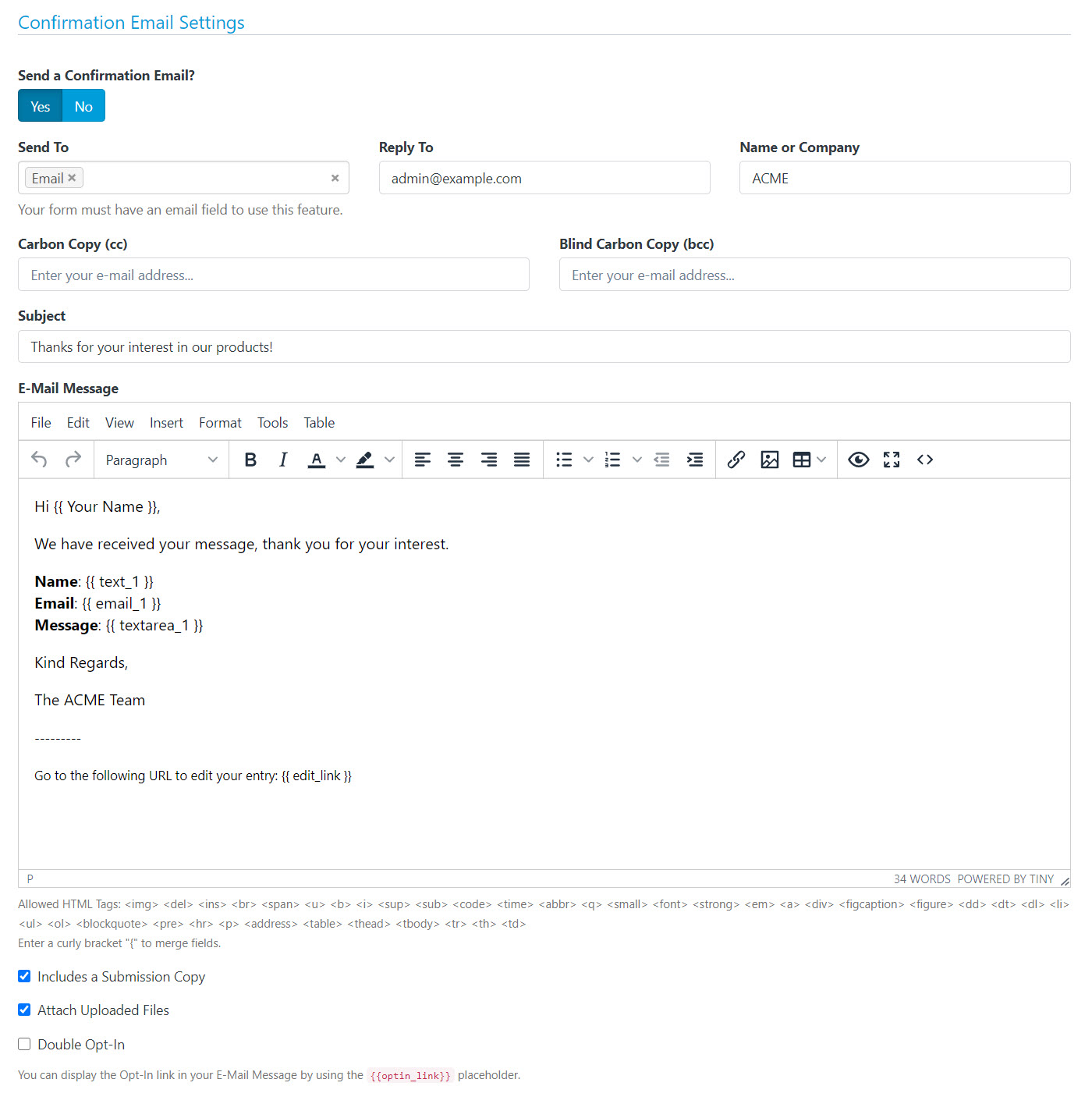 Easy Forms - Customizing the message
